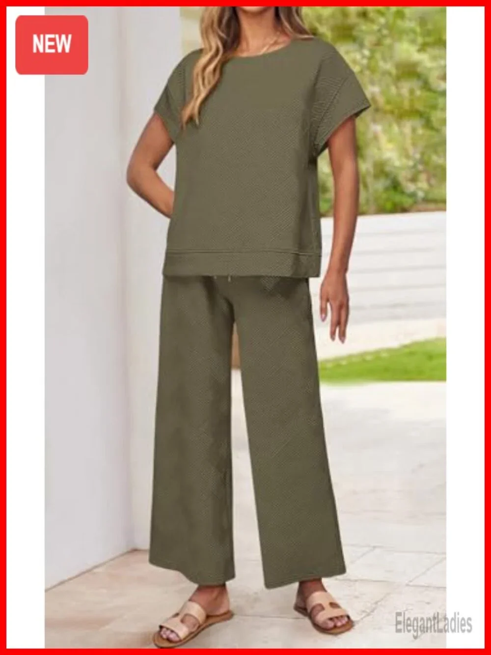 2 Piece Lounge Set Short Sleeve Top Wide Leg Pants Matching Tracksuit